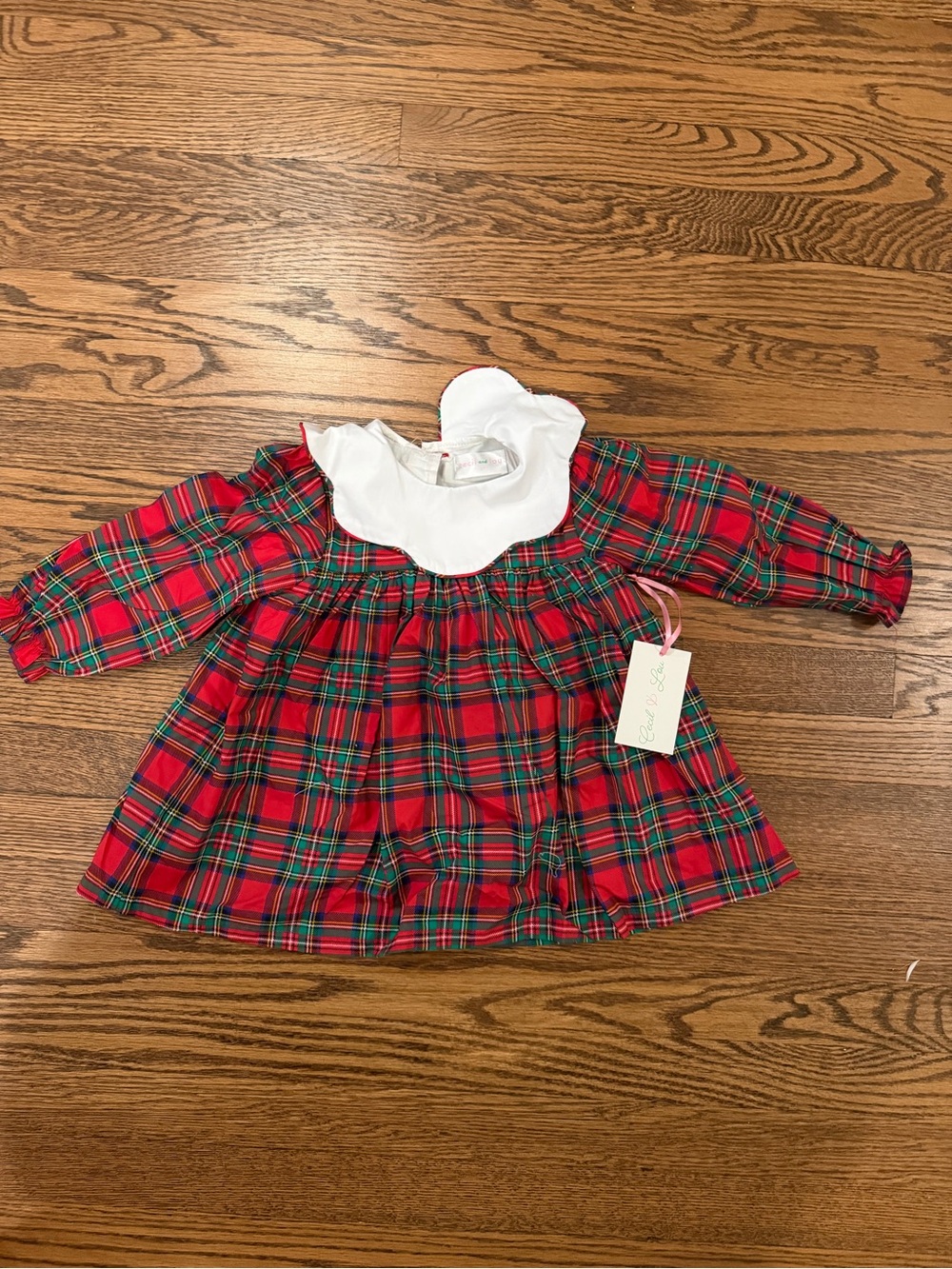 Classic Red Plaid Baby Dress with White Peter Pan Collar